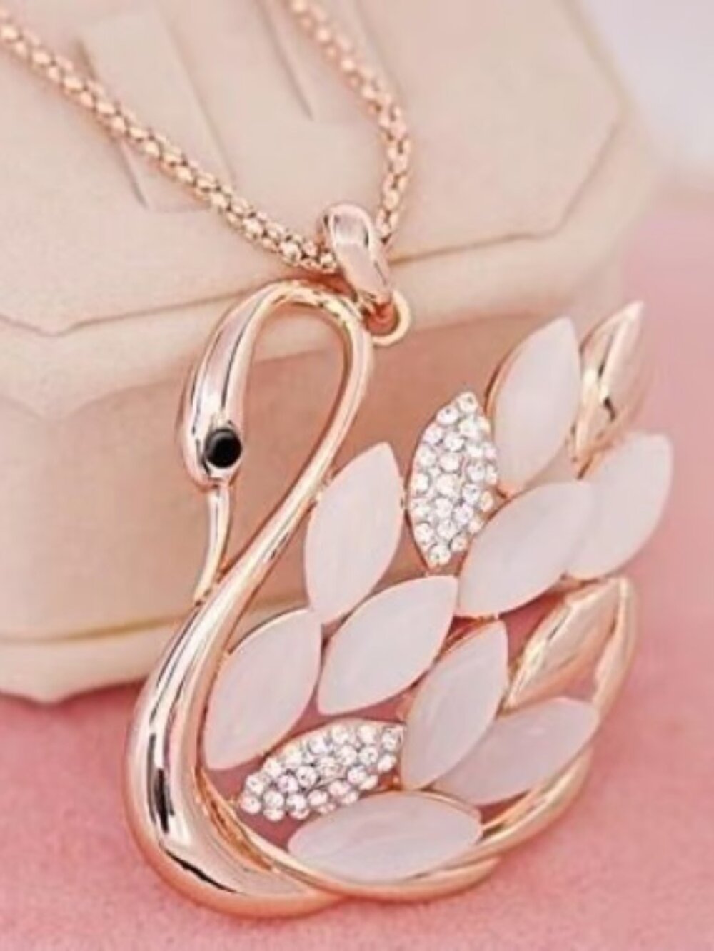 Rose Gold and Opal Swan Necklace